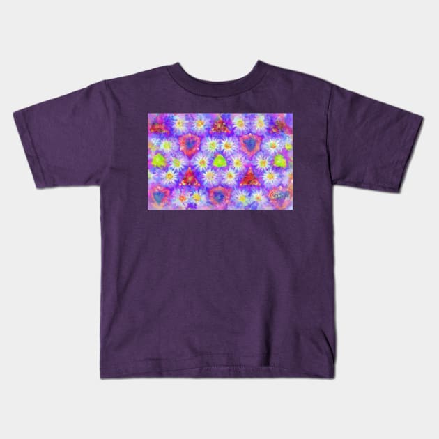 Morning Glory Kaleidoscope Mathematical Abstract Impressionist Painting Kids T-Shirt by BonBonBunny